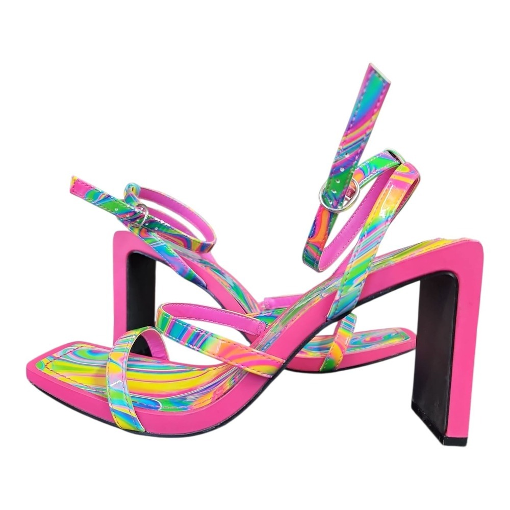 Bamboo Heels Swirl Print Open Toe Block Ankle Str… - image 4